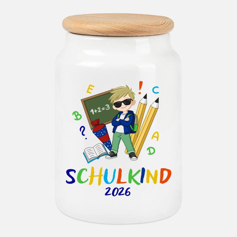 Schulkind 2026 Bunt - Keksdose mit Holzdeckel - Weiß