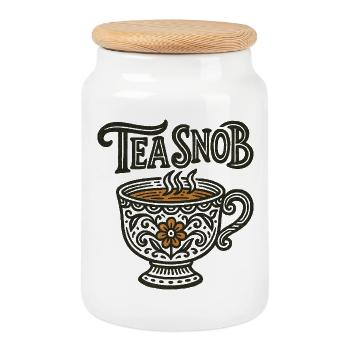 Tea Snob Ornate Cup - Cookie Jar with Wooden Lid - white - Front