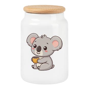 Koala on a coffee break - Cookie Jar with Wooden Lid - white - Front