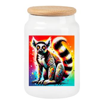 Lemur - Keksdose mit Holzdeckel - Weiß - Vorne