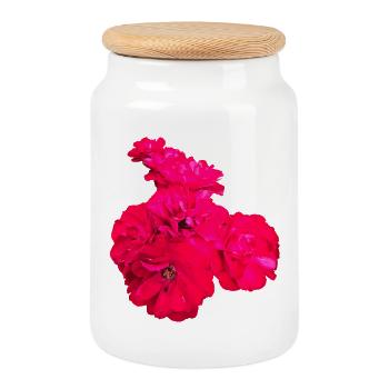 Roses - Cookie Jar with Wooden Lid - white - Front