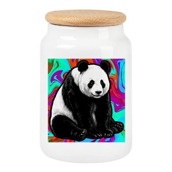 panda - Cookie Jar with Wooden Lid - white - Front