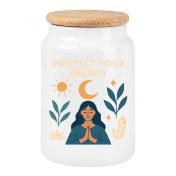 Protéger votre énergie – Pouvoir méditatif - Boîte à biscuits avec couvercle en bois - blanc - Devant