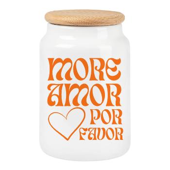 Plus d’amour en orange rétro - Boîte à biscuits avec couvercle en bois - blanc - Devant