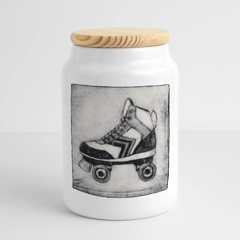 Roller Roller Retro - Sculpté à la main imprimable Boîte à biscuits avec couvercle en bois