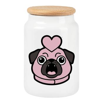Cœur de chien carlin, aboiement d’amour - Boîte à biscuits avec couvercle en bois - blanc - Devant