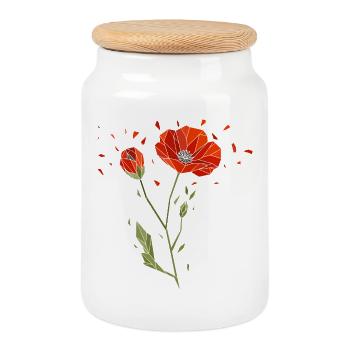 Geometric Poppy Low Poly Floral Design - Cookie Jar with Wooden Lid - white - Front