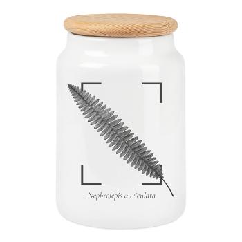 Fern leaf (Nephrolepis auriculata) - Cookie Jar with Wooden Lid - white - Front