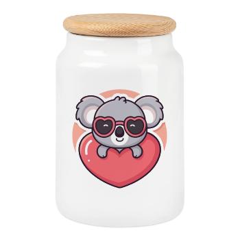Koala Coeur et Lunettes Roses - Boîte à biscuits avec couvercle en bois - blanc - Devant