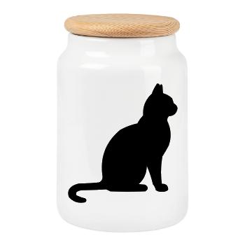 Chat - Boîte à biscuits avec couvercle en bois - blanc - Devant