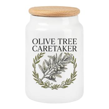 Gardien d’Olive Tree - Boîte à biscuits avec couvercle en bois - blanc - Devant