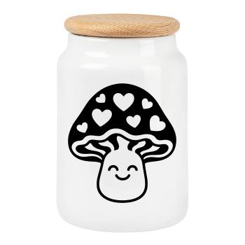 Sweet mushroom with heart and face - Cookie Jar with Wooden Lid - white - Front