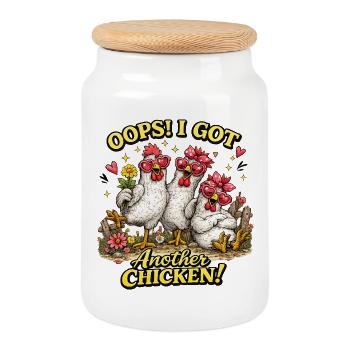 Oups, j’ai un autre poulet - Fan de poulets mignons poulets - Boîte à biscuits avec couvercle en bois - blanc - Devant