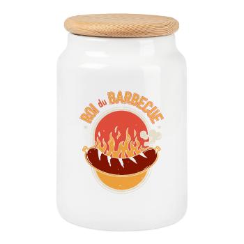 Roi du Barbecue en Flamme - Boîte à biscuits avec couvercle en bois - blanc - Devant