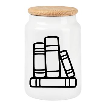 Book Stack Reading Book Club Teacher Library - Cookie Jar with Wooden Lid - white - Front