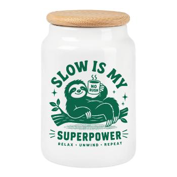 Slow Is My Superpower Sloth - Keksdose mit Holzdeckel - Weiß - Vorne