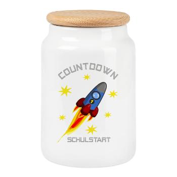 Rocket with yellow stars - Countdown to the start of school - Cookie Jar with Wooden Lid - white - Front