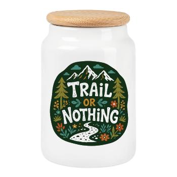 Conception de la course de montagne Trail or Nothing - Boîte à biscuits avec couvercle en bois - blanc - Devant