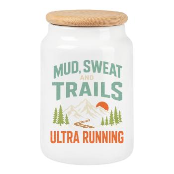 Course ultra sur les sentiers - Boîte à biscuits avec couvercle en bois - blanc - Devant