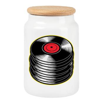 Stack d’albums vinyles - Boîte à biscuits avec couvercle en bois - blanc - Devant