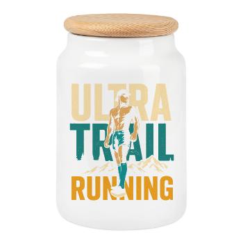 Ultra Trail Running - Boîte à biscuits avec couvercle en bois - blanc - Devant