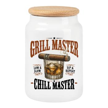 Grillmeister Whisky & Cigar - Cookie Jar with Wooden Lid - white - Front