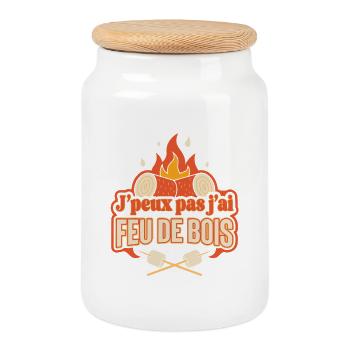 J'peux pas j'ai feu de bois - Boîte à biscuits avec couvercle en bois - blanc - Devant
