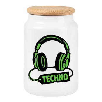 DJ Headphones Producteur du festival techno rave - Boîte à biscuits avec couvercle en bois - blanc - Devant