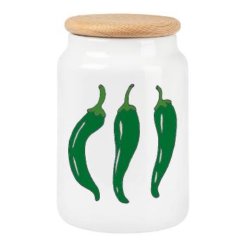 Trois piments verts - Boîte à biscuits avec couvercle en bois - blanc - Devant