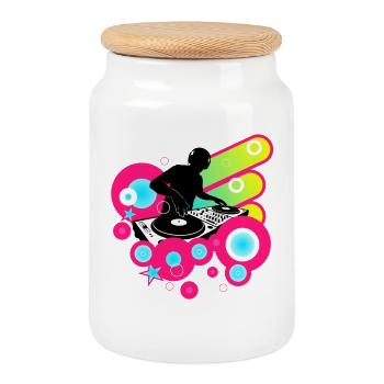 DJ Néon Groove Boules et Beats Frutiger Metro - Boîte à biscuits avec couvercle en bois - blanc - Devant