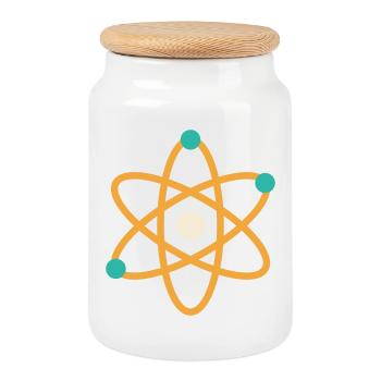 Atom - Physics Chemistry Science Nerd Teacher - Cookie Jar with Wooden Lid - white - Front