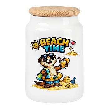Beach Time Otter: Sand & Fun - Cookie Jar with Wooden Lid - white - Front