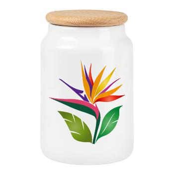 Paradiesvogelblume | Tropische Blüte Bunt  - Keksdose mit Holzdeckel - Weiß - Vorne