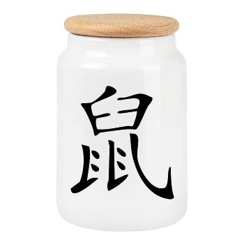 Rat - Kanji - Cookie Jar with Wooden Lid - white - Front