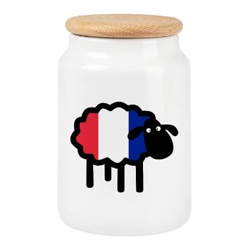 French sheep - Cookie Jar with Wooden Lid - white - Front