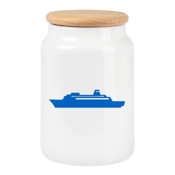Silhouette de navire bleu Look côtier - Boîte à biscuits avec couvercle en bois - blanc - Devant