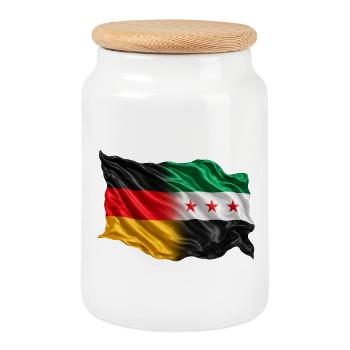 Germany Syria Flag - Cookie Jar with Wooden Lid - white - Front