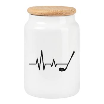 Heartbeat Golf Motif Design - Cookie Jar with Wooden Lid - white - Front
