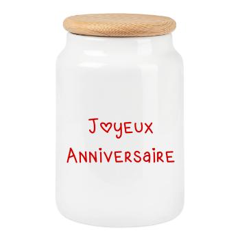 HAPPY BIRTHDAY. HAPPY BIRTHDAY. ANNIVERSARY. - Cookie Jar with Wooden Lid - white - Front