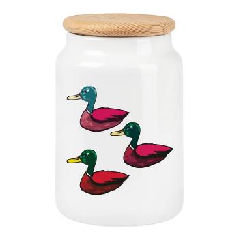 Canards pack de trois - Boîte à biscuits avec couvercle en bois - blanc - Devant