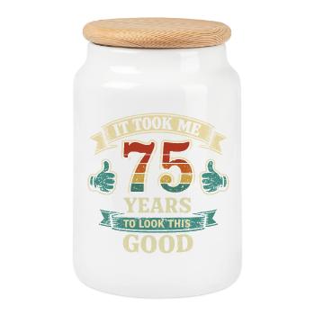 75 Years To Be So Beautiful - Anniversary Humor - Cookie Jar with Wooden Lid - white - Front