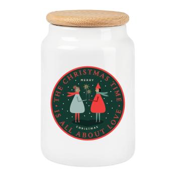 Christmas Duet: Love Sparks - Cookie Jar with Wooden Lid - white - Front