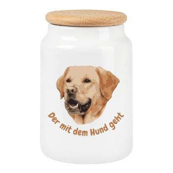 Labrador. Der mit dem Hund geht - Keksdose mit Holzdeckel - Weiß - Vorne