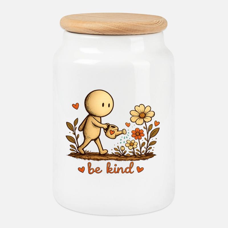 Der kleine Gedanke | Sei gütig | Blumen Shirt - Keksdose mit Holzdeckel - Weiß