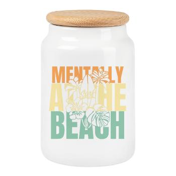 Mentally At the Beach Surfer surfing surf - Cookie Jar with Wooden Lid - white - Front