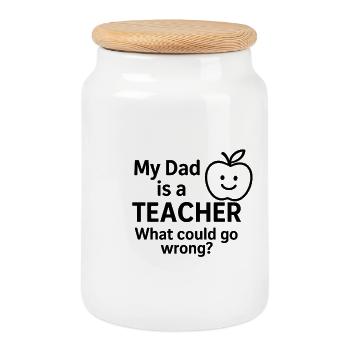 Cheerful saying - Cookie Jar with Wooden Lid - white - Front