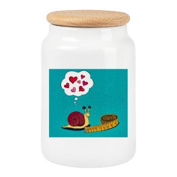 Escargot sucré avec ruban à mesurer - Boîte à biscuits avec couvercle en bois - blanc - Devant