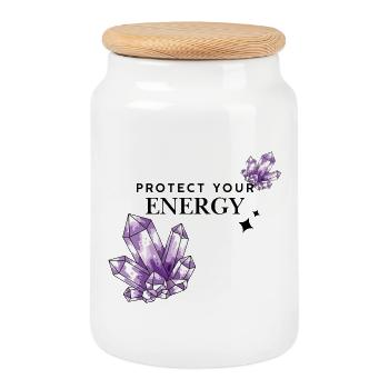 Violet crystal clusters on black - Cookie Jar with Wooden Lid - white - Front
