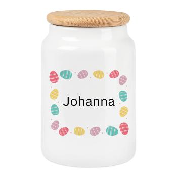 Pastel Egg Frame Pattern Johanna - Cookie Jar with Wooden Lid - white - Front