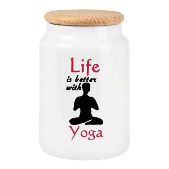 Yoga Life Leben Spruch Sport Fitness Geschenk - Keksdose mit Holzdeckel - Weiß - Vorne